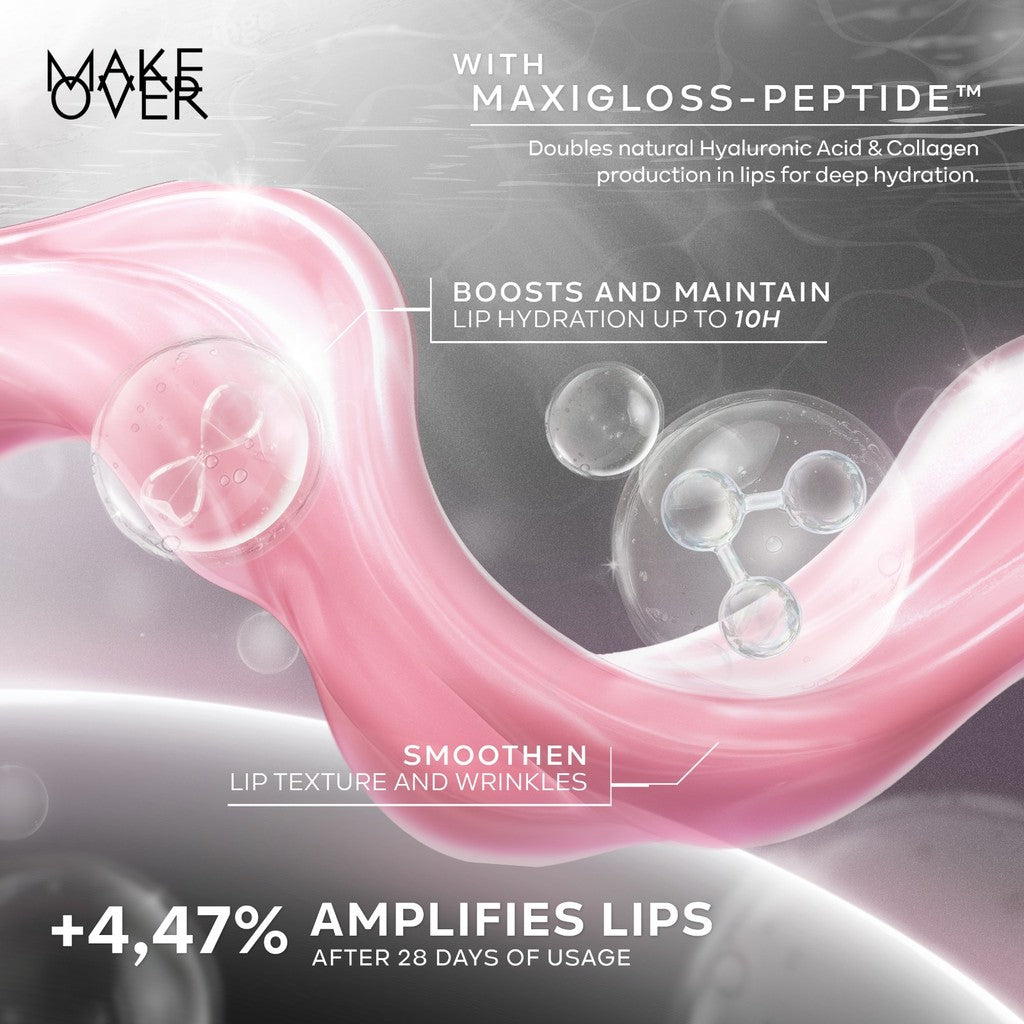 [SPECIAL 11.11] NEW! MAKE OVER Amplify Fluid Glass Lip Gloss - Peptide Plump Technology Hydrating Glossy Shine Non Sticky Buildable Color Lip Balm Comfort Moisturizing Plump Lips