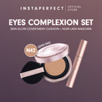 Instaperfect Eyes complexion set -  real skin high coverage complexion, healthy glow, blurring, bulu mata "jigrak", Instant lashlift (Skin glow mesh cushion + Noir lash mascara)