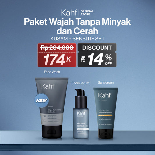 [SPECIAL KAHF DECODE : PAKET PERAWATAN KULIT BERMINYAK] Paket Tanpa Minyak & Cerah (Face Wash + Serum + Sunscreen) - 3in1 Bundle untuk Menjaga Wajah Tetap Cerah Walaupun Kulit Berminyak - Suitable for Daily Use