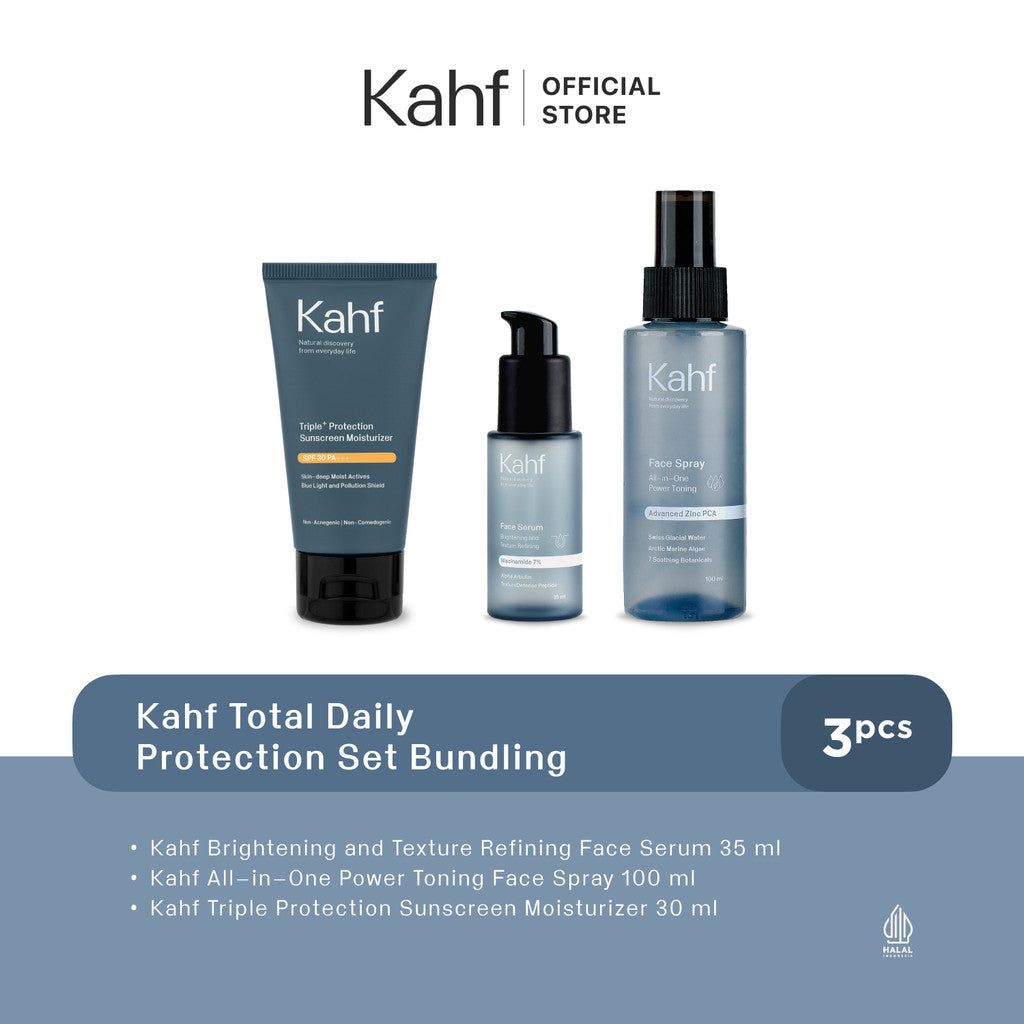 [KAHF BUNDLE 3IN1 PAKET PERAWATAN WAJAH KOMPLIT FULL STEP] Total Daily Protection Set Bundling (Toner + Serum + Sunscreen) - Suitable for Daily Use