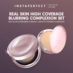 Instaperfect Real Skin High Coverage Blurring Complexion Set- Skin Glow Mesh Cushion + Matte Fit Powder Foundation- Make Up Wajah Lengkap Semi-Matte Finish