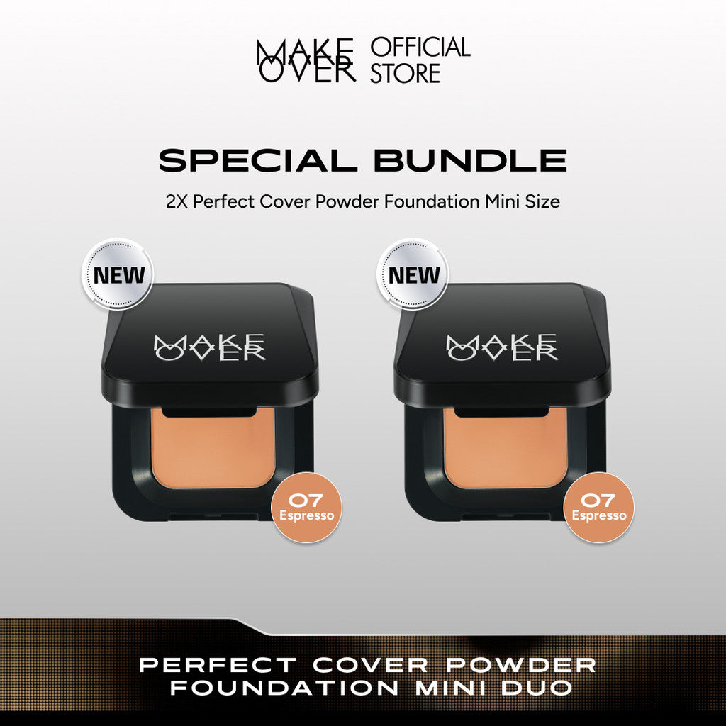 [SPECIAL 11.11] MAKE OVER Mini Duo: NEW! 2x Mini Perfect Cover Powder Foundation 4.4 g - TWC Two Way Cake Cover Melt and Blur Powder 16H Blurring Velvet Smooth Finish Bedak Padat Compact High Coverage Ringan Wajah Flawless Make Up Tahan Lama Non-Comedogen
