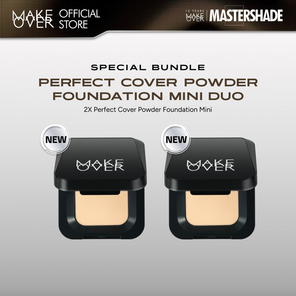 [SPECIAL 11.11] MAKE OVER Mini Duo: NEW! 2x Mini Perfect Cover Powder Foundation 4.4 g - TWC Two Way Cake Cover Melt and Blur Powder 16H Blurring Velvet Smooth Finish Bedak Padat Compact High Coverage Ringan Wajah Flawless Make Up Tahan Lama Non-Comedogen