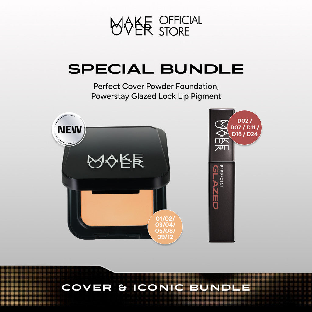 [SPECIAL 11.11] MAKE OVER Pangling Bundle - Tutorial Hidup Aul - Cover and Iconic Bundle: NEW! Perfect Cover Powder Foundation FULL SIZE + Powerstay Glazed Lock Lip Pigment - Paket Lengkap Lip Glazed dengan TWC Two Way Cake Bedak Padat