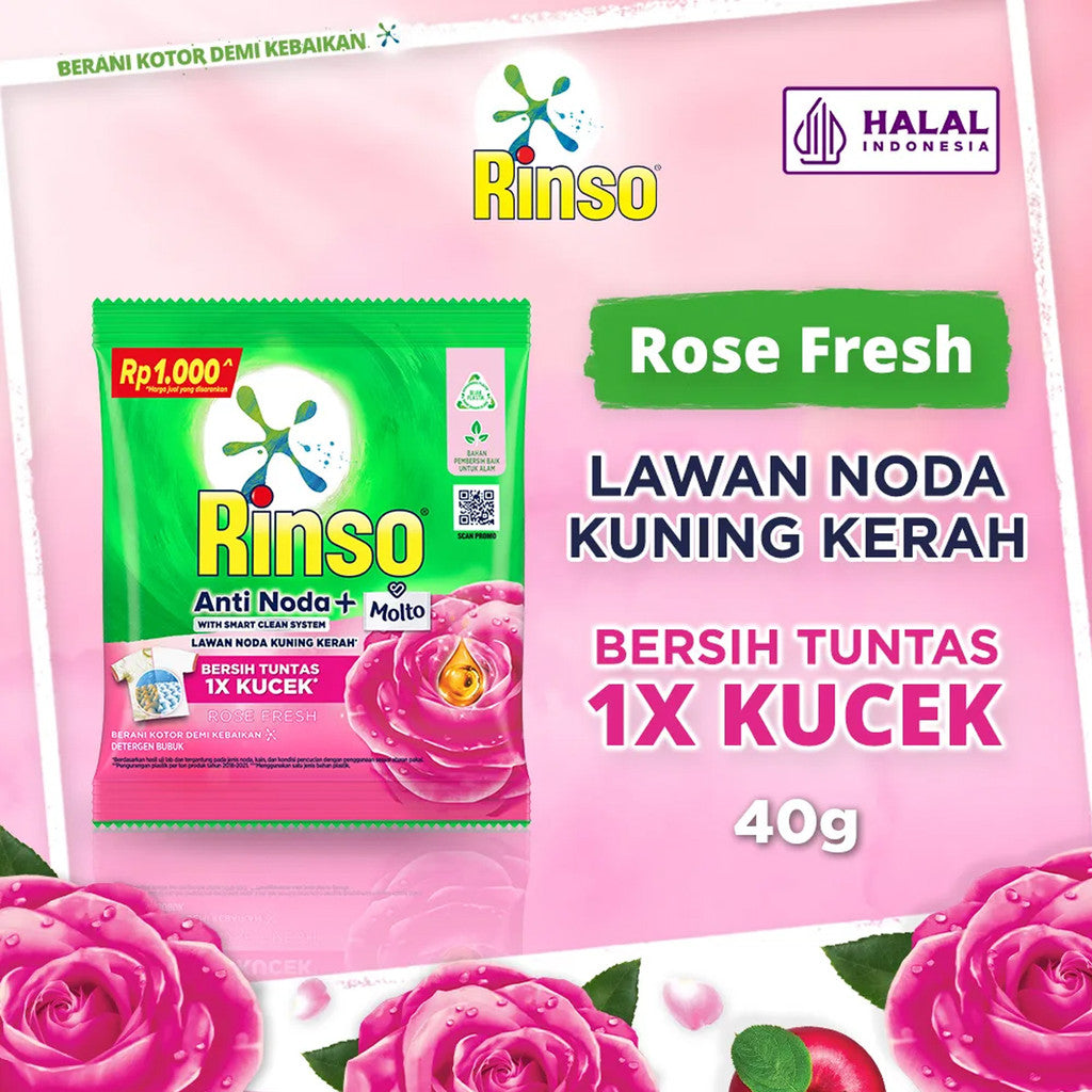 RINSO Anti Noda + Molto Powder Sachet Renceng 6 Pcs | RINSO Anti Noda, Sensi Fresh, Rinso Pure