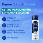 NIVEA MEN Deodorant Spray Derma Control Defend 150ml - Deodoran semprot pria skin barrier kulit ketiak sensitif anti keringat berlebih bau badan penggunaan harian dermatologis tidak lengket - Hyaluron, Vitamin B5, Antiperspiran, 0% Alkohol, Halal