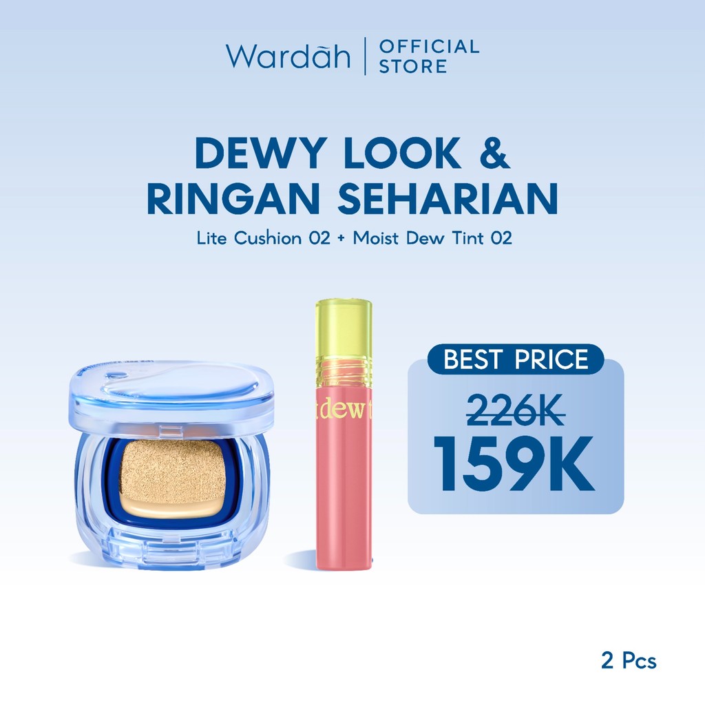 WARDAH Paket Make Up Ringan Sepanjang Hari | Fresh Look, Flawless, Tahan Lama | Light+ Lite Skin Filter Cushion + Best Seller Lip | Glasting, Matte Lip Cream, Airbrush Lip Tint, Glossicle Peptide Balm, Moist Dew Tint | Light Plus Lightplus Bundle Makeup
