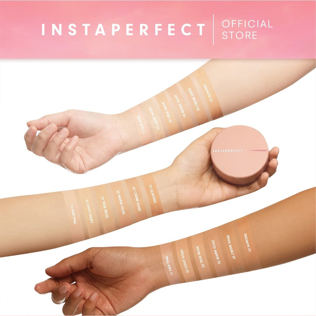 Instaperfect Real Skin High Coverage Smooth Finish Complexion Set- Skin Glow Mesh Cushion + Quickmatte Loose Powder- Paket Make Up Wajah Hasil Semi-Matte Finish-Foundation Wajah