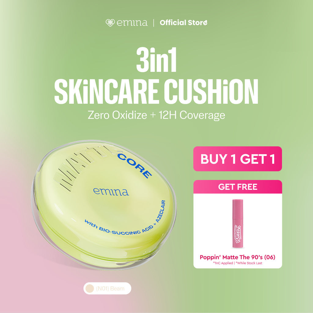 [BUY 1 GET 1] Emina Glow 3in1 Skincare Cushion SPF 50 PA++++ 13 G FREE Poppin Matte | Flawless Lightweight Make Up Foundation Glowing Skin Transferproof Full High Coverage Bedak Waterproof Sweatproof Dewy Moisturizer Non-Comedogenic