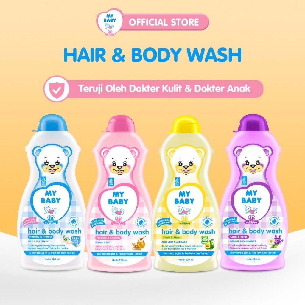 MY BABY Hair & Body Wash Pouch 375ml | Botol 200ml | Sabun Bayi & Shampoo 2in1