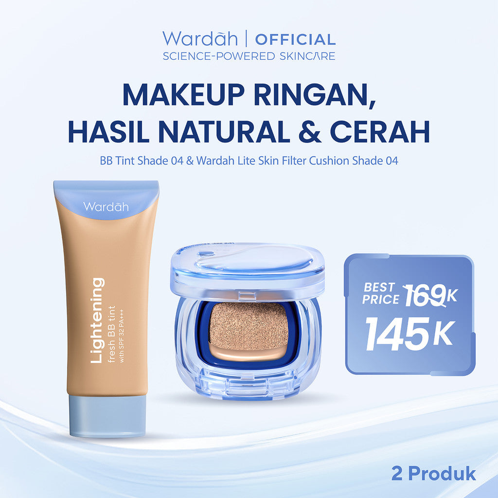 [NEW BUNDLE] Wardah Lite Skin Filter Cushion 11 g - Makeup Ringan Tahan 8 Jam Flawless Coverage Powder Foundation Glad Setting BB Cream Soft Satin & Glow | Two Way Cake, Loose Powder, Micellar Water, Airbrush Lip Tint | Light+ | Light Plus | Lightplus