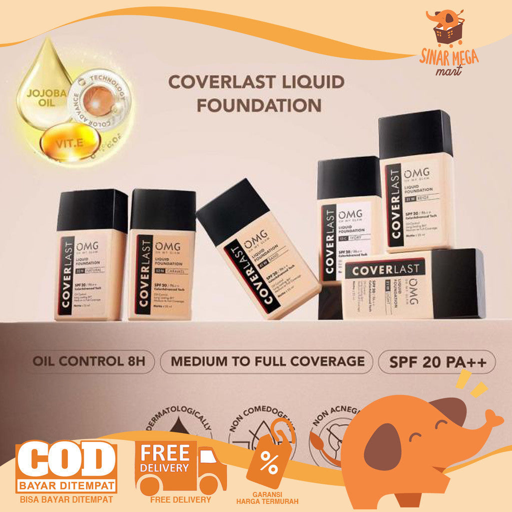OMG Coverlast Liquid Foundation Oh My Glam Alas Bedak Cair 25ml Tahan Lama