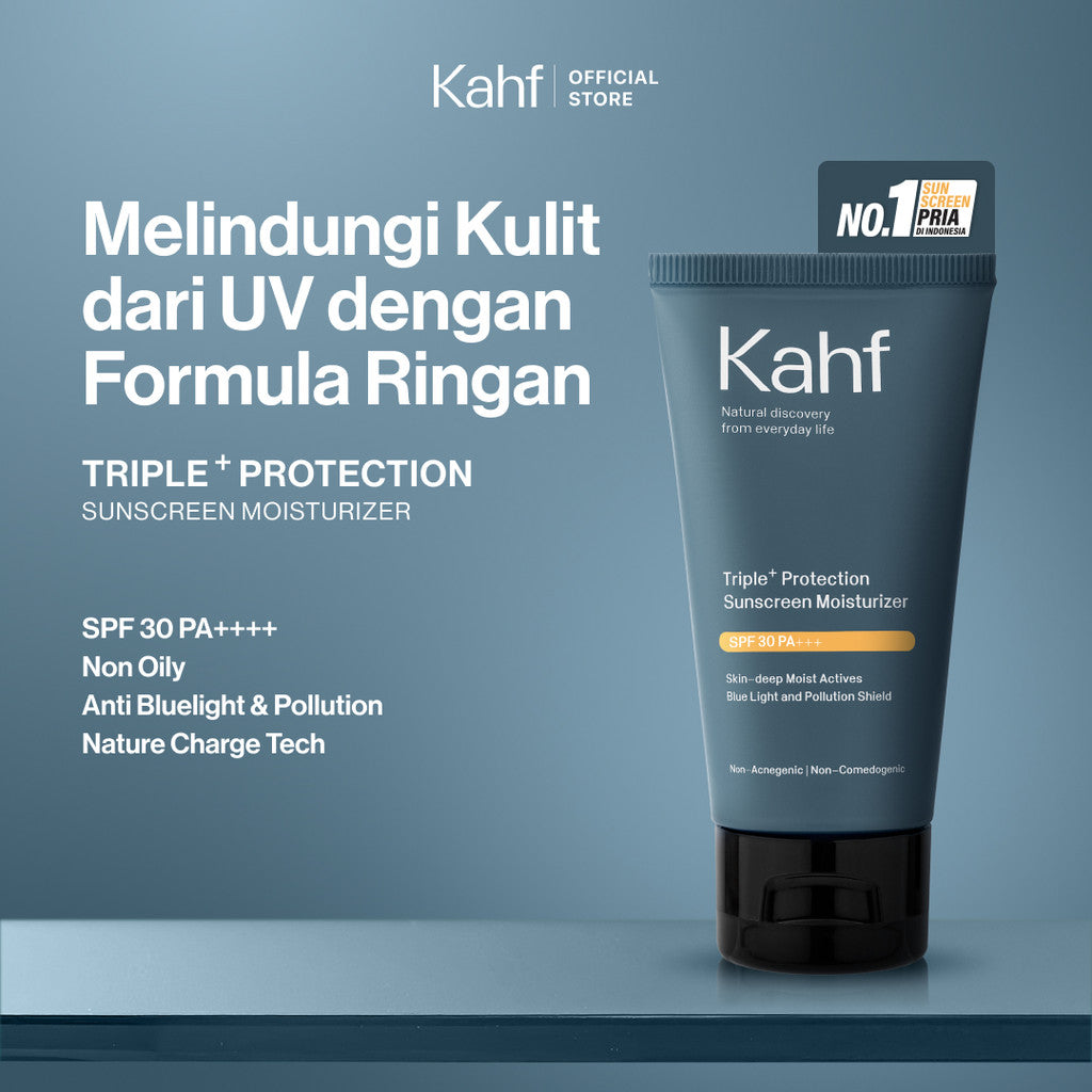 Kahf Sunscreen Moisturizer Triple+ Protection SPF 30 PA+++ 30 ml GET Kahf Sunscreen Moisturizer Triple+ Protection SPF 30 PA+++ 30 ml-Sunscreen Pelembab Wajah Pria-Non Oily, Anti Bluelight & Pollution-Daily Use