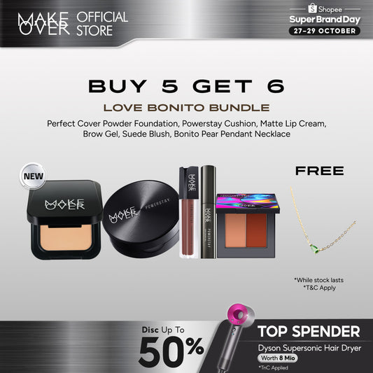 [SPECIAL SUPER BRAND DAY | FREE NECKLACE] NEW! Perfect Cover Powder Foundation Full Size + Powerstay Sync Matte Cushion + Transferproof Matte Lip Cream + Amplify Fluid Glass + Suede Blush + Grip Brow Gel
