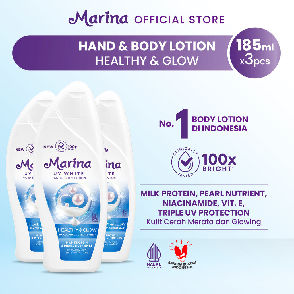 Marina Hand Body Lotion UV White - Healthy & Glow [185ml / 3pcs] - Exp : 05.2028