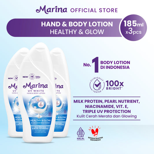 Marina Hand Body Lotion UV White - Healthy & Glow [185ml / 3pcs] - Exp : 05.2028