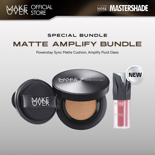 MAKE OVER Matte Amplify Bundle: NEW! Amplify Glass Fluid + Powerstay Sync Matte Cushion - Paket Lengkap Lip Gloss dan Cushion High Coverage Long Lasting