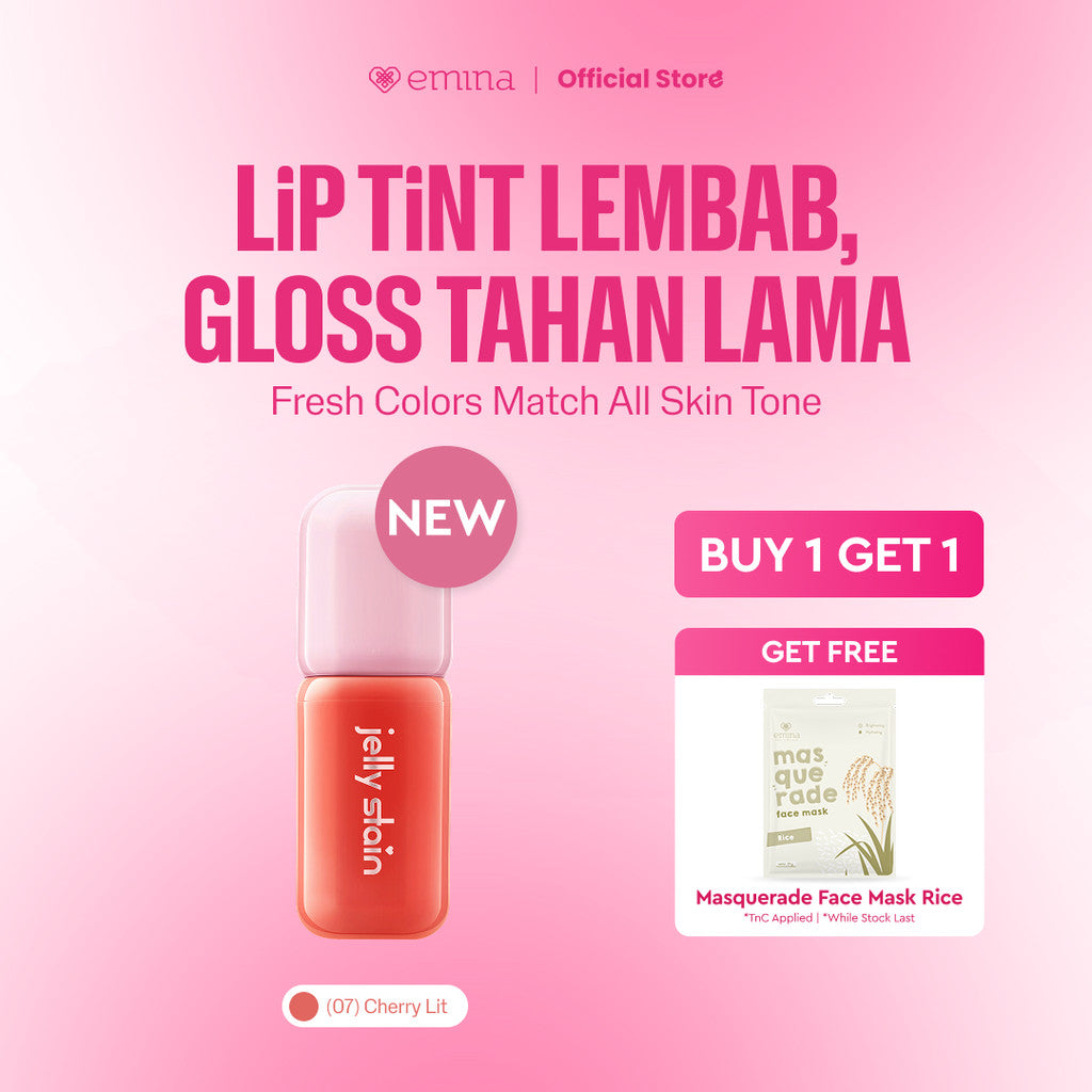 [BUY 1 GET 1] Emina Jelly Stain FREE Sheetmask - Lip Tint Korea Glossy Ombre Tahan 12 Jam Ringan Longlasting Transferproof SPF 25 Vitamin E Makeup Lip Stain Lembab Lipgloss Lip Matte Lipstick Lip Care Anak Sekolah