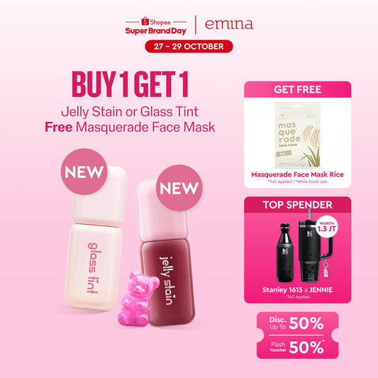 [BUY 1 GET 1] Emina Jelly Stain FREE Sheetmask - Lip Tint Korea Glossy Ombre Tahan 12 Jam Ringan Longlasting Transferproof SPF 25 Vitamin E Makeup Lip Stain Lembab Lipgloss Lip Matte Lipstick Lip Care Anak Sekolah