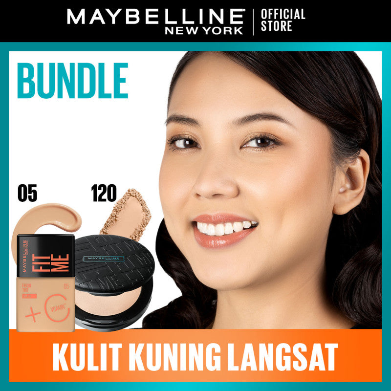 Maybelline Skin Tint Makeup Kit - FIT ME Fresh Tint + Powder | Skin Tint Foundation SPF 50 PA+++ Vitamin C Serum Face Makeup Natural Paket Makeup Bedak Sunscreen