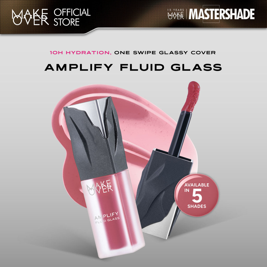 MAKE OVER Glass Amplify Bundle: NEW! Amplify Glass Fluid + Hydrastay Prismatic Glass Cushion - Paket Lengkap Lip Gloss dan Cushion Glowing Tahan Lama Pigmented