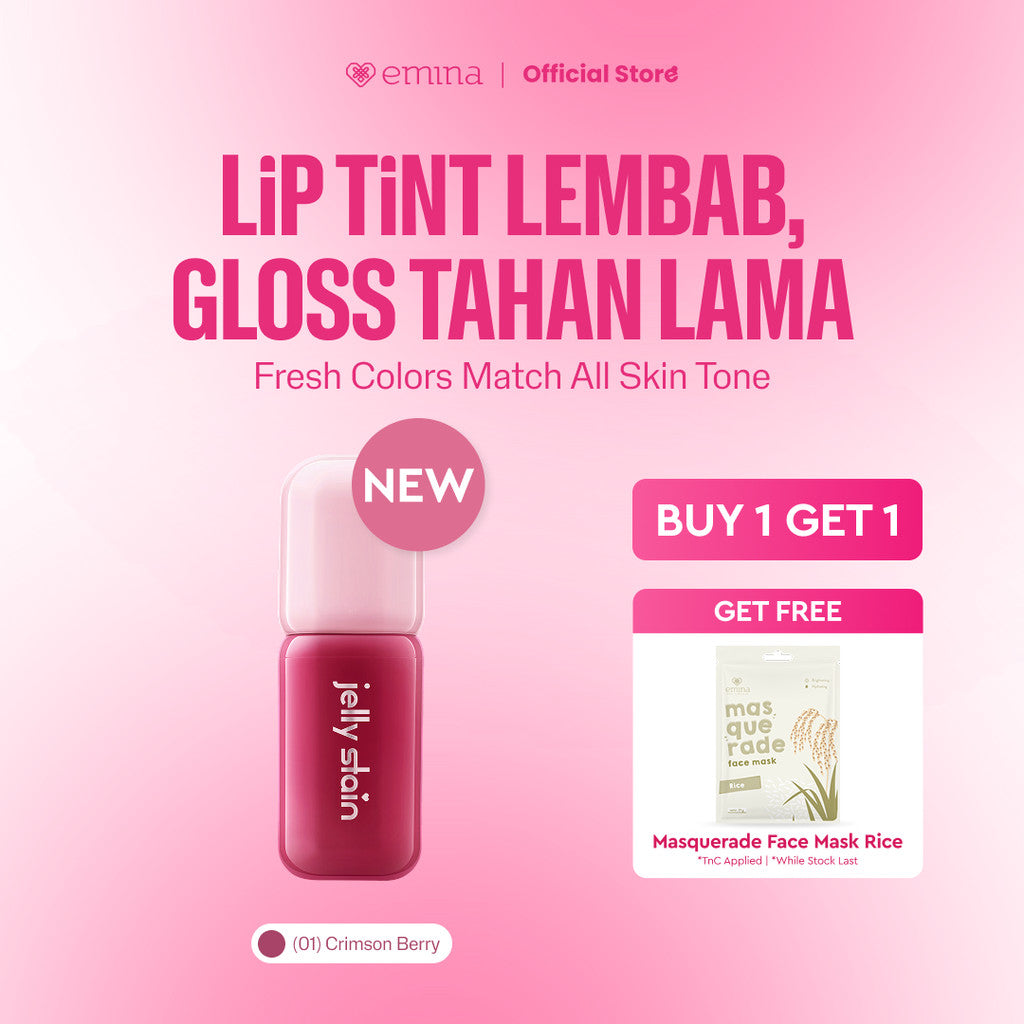 [BUY 1 GET 1] Emina Jelly Stain FREE Sheetmask - Lip Tint Korea Glossy Ombre Tahan 12 Jam Ringan Longlasting Transferproof SPF 25 Vitamin E Makeup Lip Stain Lembab Lipgloss Lip Matte Lipstick Lip Care Anak Sekolah
