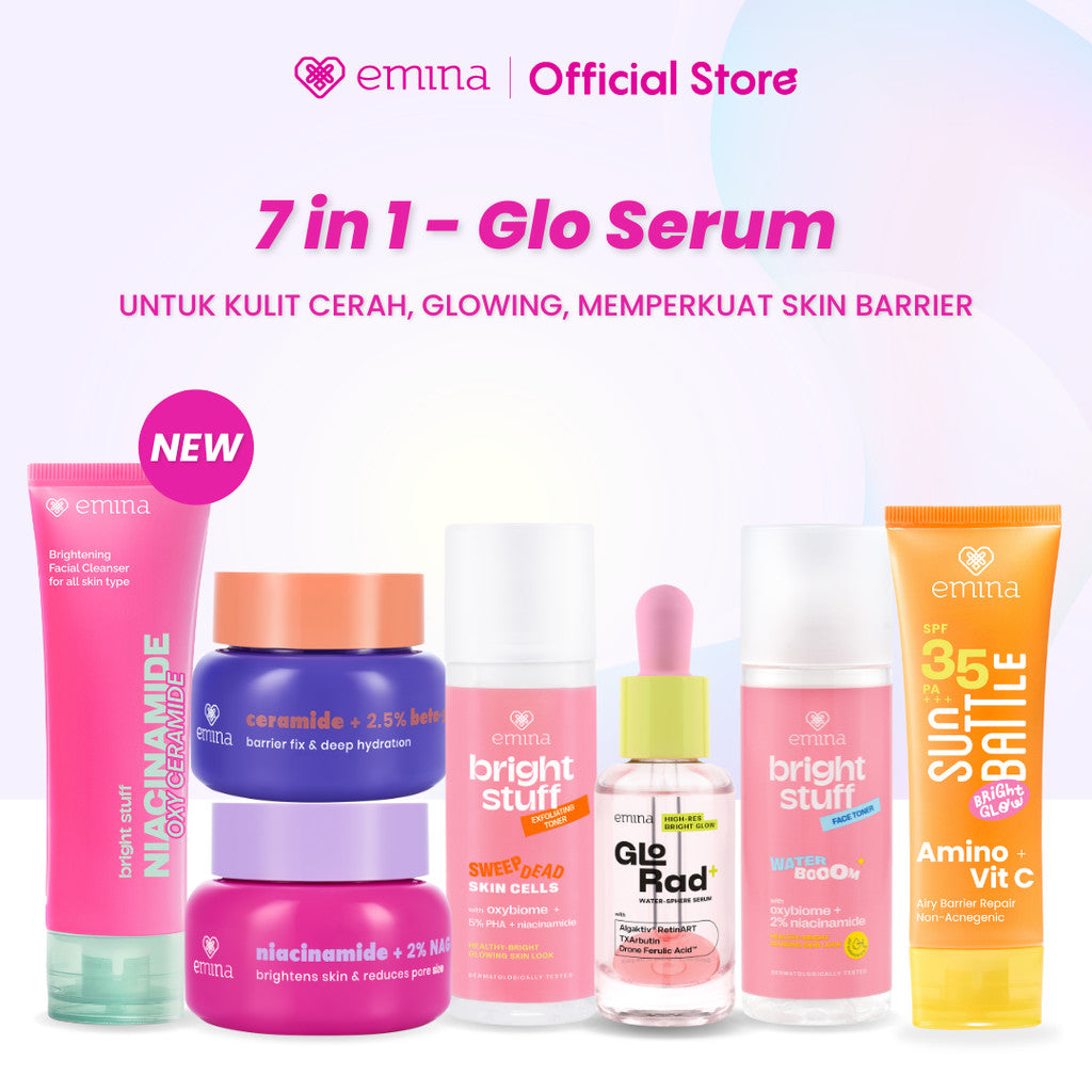 [SPECIAL 11.11] [BRIGHT GLOW SET] Emina Bundle All in 7in1 Face Wash + Exfo Toner + Toner + Serum + Moisturizer Gel + Brightening + Sunscreen Low pH Micellar Water Bright Smooth