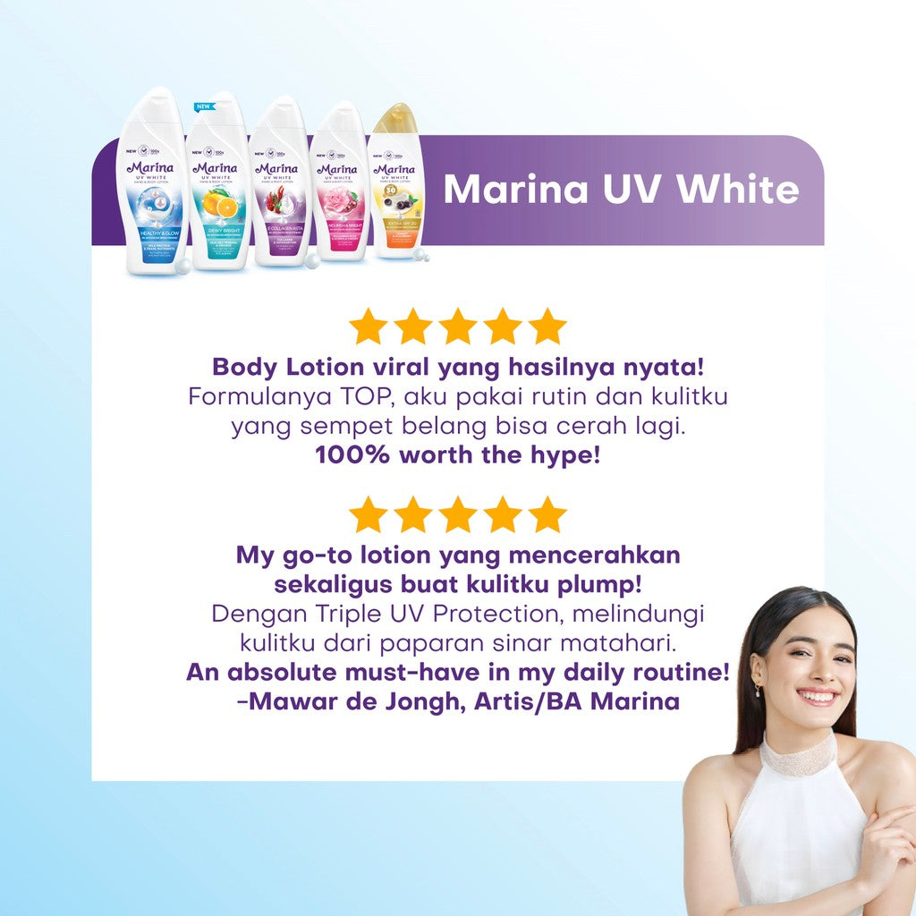 Marina Hand Body Lotion UV White - Healthy & Glow [185ml / 3pcs] - Exp : 05.2028