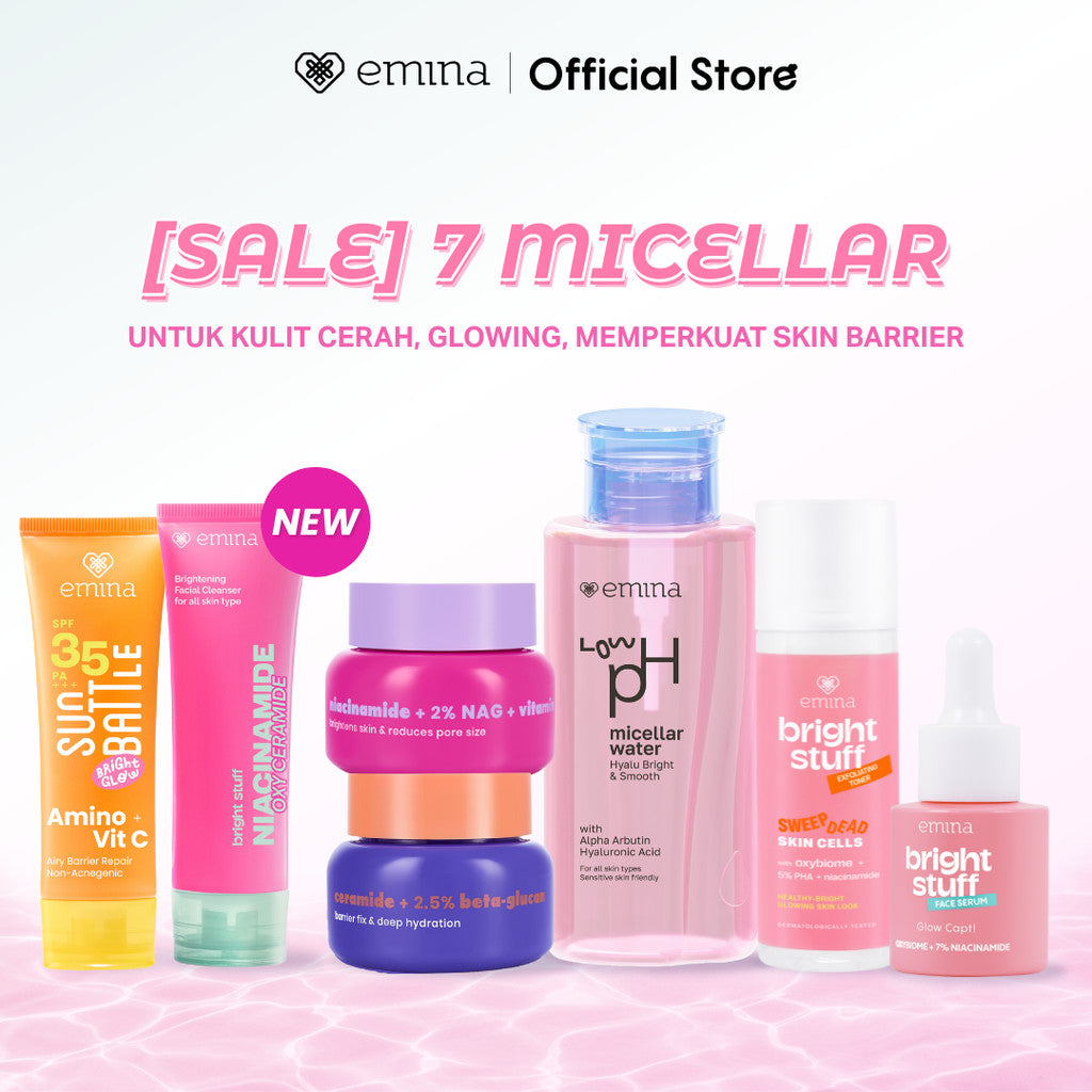 [SPECIAL 11.11] [BRIGHT GLOW SET] Emina Bundle All in 7in1 Face Wash + Exfo Toner + Toner + Serum + Moisturizer Gel + Brightening + Sunscreen Low pH Micellar Water Bright Smooth