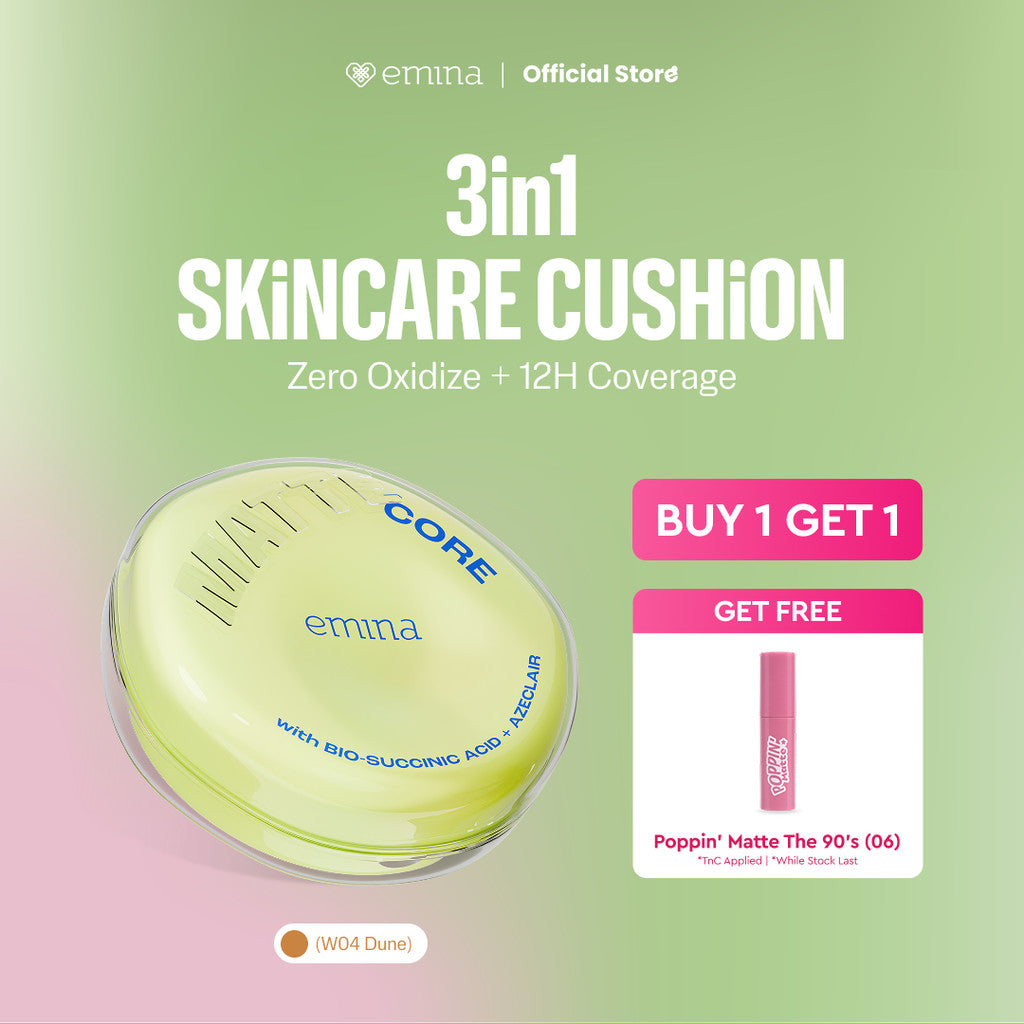 [BUY 1 GET 1] Emina Glow 3in1 Skincare Cushion SPF 50 PA++++ 13 G FREE Poppin Matte | Flawless Lightweight Make Up Foundation Glowing Skin Transferproof Full High Coverage Bedak Waterproof Sweatproof Dewy Moisturizer Non-Comedogenic