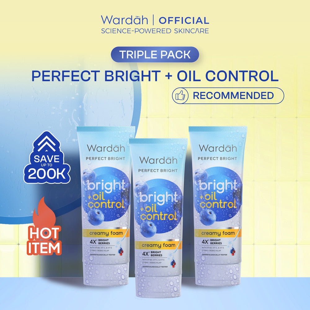[TRIPLE PACK: LEBIH HEMAT] Wardah Face Wash All Series - Perfect Bright Oil Control, Perfect Bright Cooling Jelly, Perfect Bright Smooth Glow, Lightening Light+, Acnederm - Sabun Cuci Muka Face Wash Untuk Mencerahkan,Menghilangkan Minyak dan Bekas Jerawat