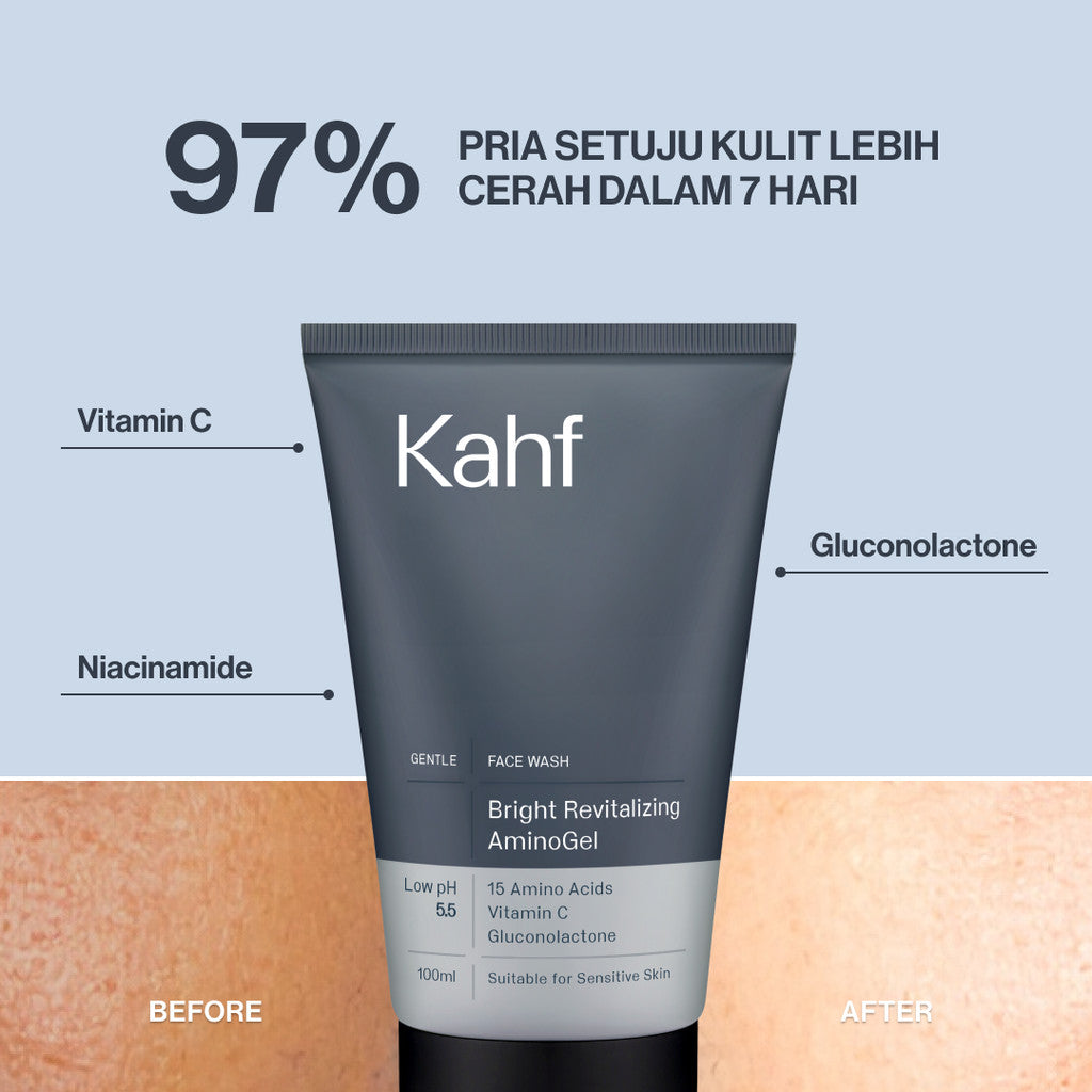 Kahf Bright Revitalizing Amino Gel Face Wash 100 ml GET Kahf Bright Revitalizing Amino Gel Face Wash 100 ml-Sabun Cuci Muka Pria Kulit Sensitif Mencerahkan Wajah-Vitamin C, Niacinamide-Gentle Cleanser Low pH for Daily Use