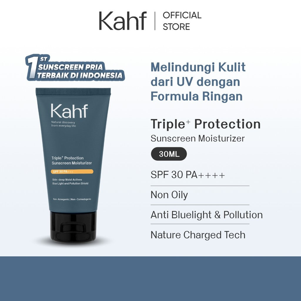 Kahf Sunscreen Moisturizer Triple+ Protection SPF 30 PA+++ 30 ml GET Kahf Sunscreen Moisturizer Triple+ Protection SPF 30 PA+++ 30 ml-Sunscreen Pelembab Wajah Pria-Non Oily, Anti Bluelight & Pollution-Daily Use