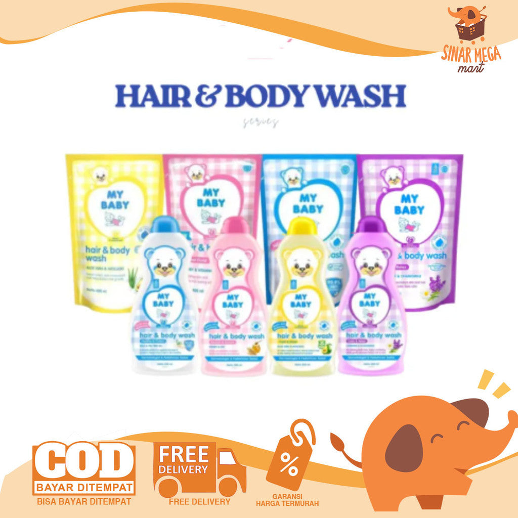 MY BABY Hair & Body Wash Pouch 375ml | Botol 200ml | Sabun Bayi & Shampoo 2in1
