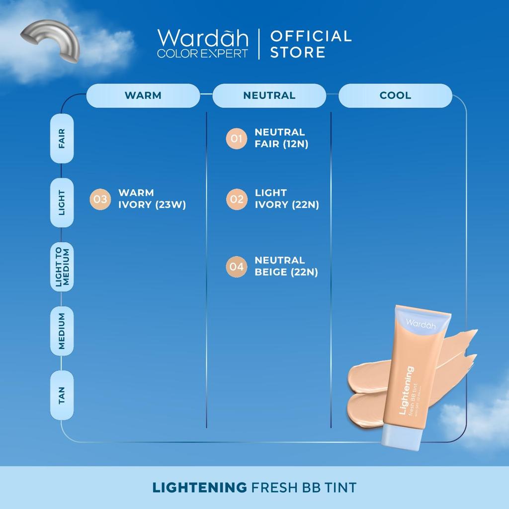 WARDAH Lightening Fresh BB Tint 30ml - Base Makeup Super Ringan yang Diformulasikan dengan SPF 32 PA+++ dan Serum Niacinamide Untuk Hasil Makeup Flawless dan Cerah - Foundation - Makeup