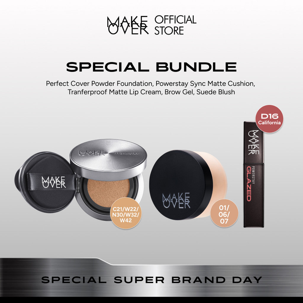 MAKE OVER Seserahan Bundle: Hydrastay Prismatic Glass Cushion + Silky Smooth Translucent Powder + Glazed Lock Lip Pigment FREE Eye Shadow Palette