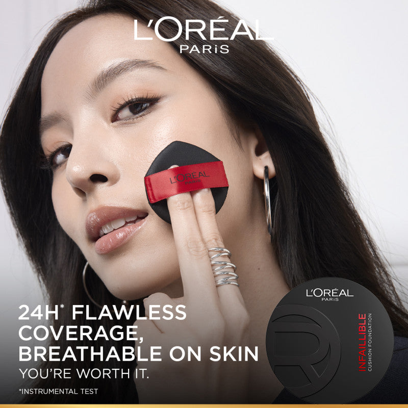 [BARU!] L'Oreal Paris Infaillible Cushion Foundation 24H - flawless coverage,  Cushion dengan hasil yang nyaman tersedia dalam 10 shades cocok untuk kulit indonesia.