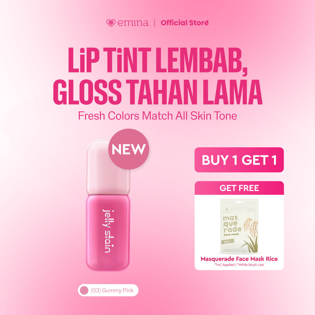 [BUY 1 GET 1] Emina Jelly Stain FREE Sheetmask - Lip Tint Korea Glossy Ombre Tahan 12 Jam Ringan Longlasting Transferproof SPF 25 Vitamin E Makeup Lip Stain Lembab Lipgloss Lip Matte Lipstick Lip Care Anak Sekolah