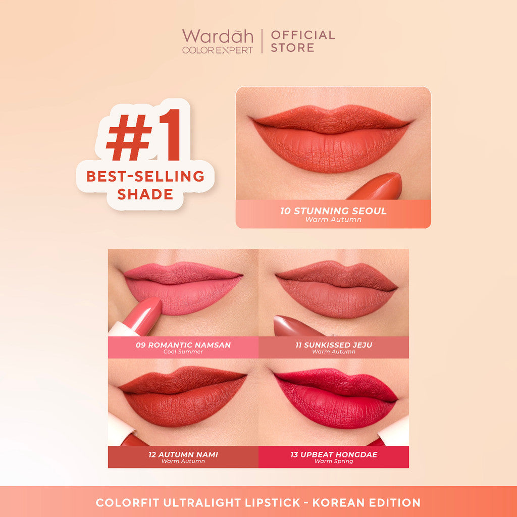 [LIPSTICK ALA KOREA] WARDAH Colorfit Ultralight Matte Lipstick - Korean Limited Edition Shade 09-13 - Lipstick Tahan Lama Hingga 8 Jam -Dilengkapi Vtamin E -Ringan dan Lembut di Bibir-Makeup-Lipstik Tahan Minyak 24 Jam-Lipstik Tasya-Lip Cream-Lip Matte