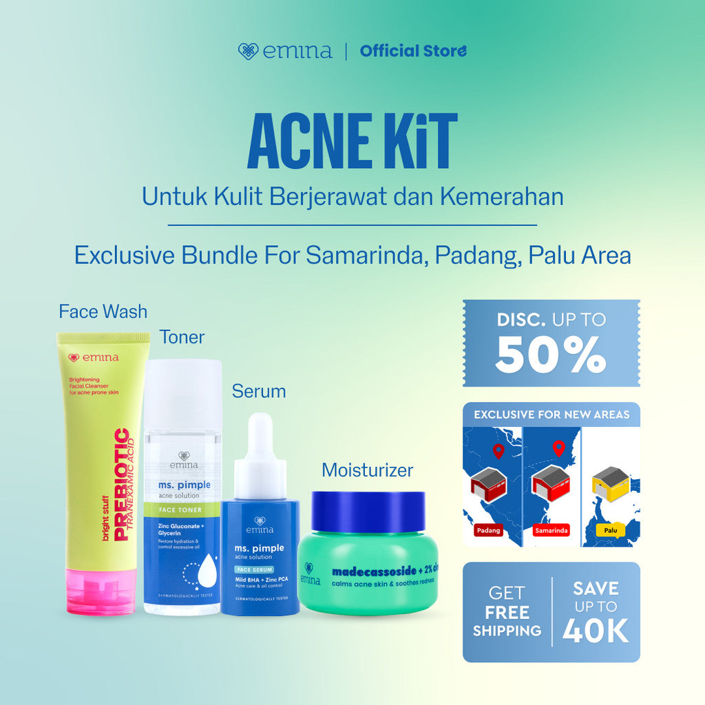 [SPECIAL NEW WAREHOUSE] Emina 4pcs Bundle 4in1 Paket skincare Moisturizer Serum Face Wash - GLOWING KIT ACNE KIT Dark Spot Bright Barrier Set