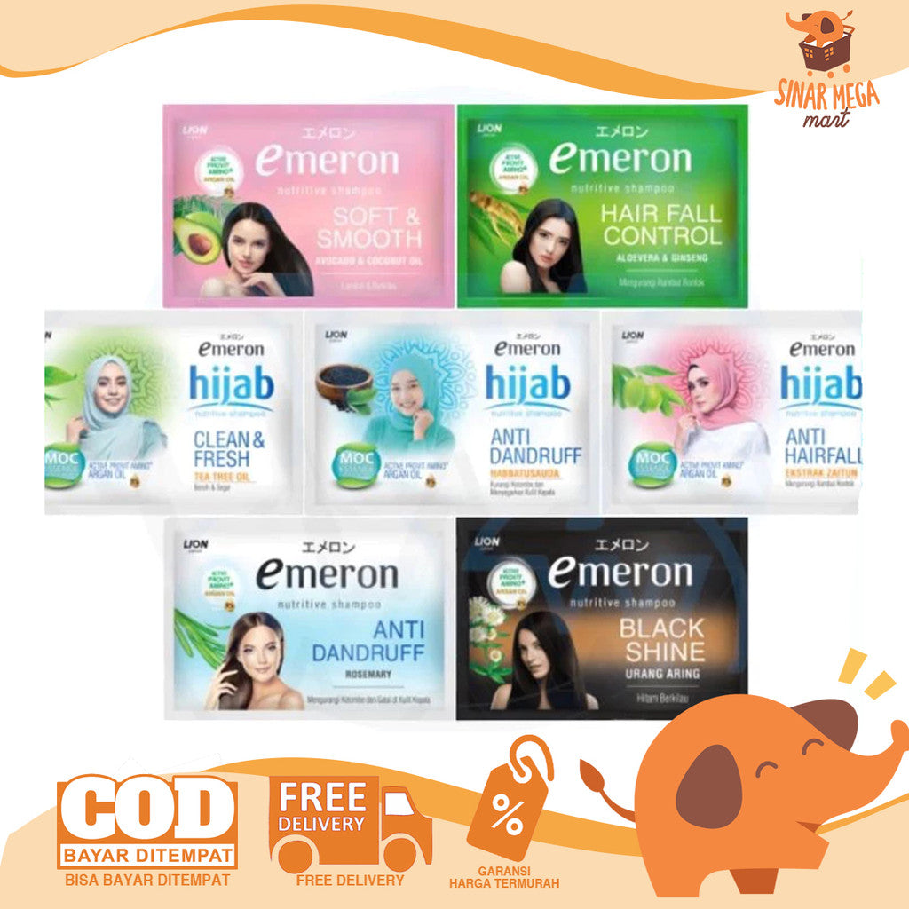 EMERON Shampoo 10ml Renceng 12 Pcs | Shampo Emeron Hijab, Anti Dandruff, Hair Fall, Black & Shine