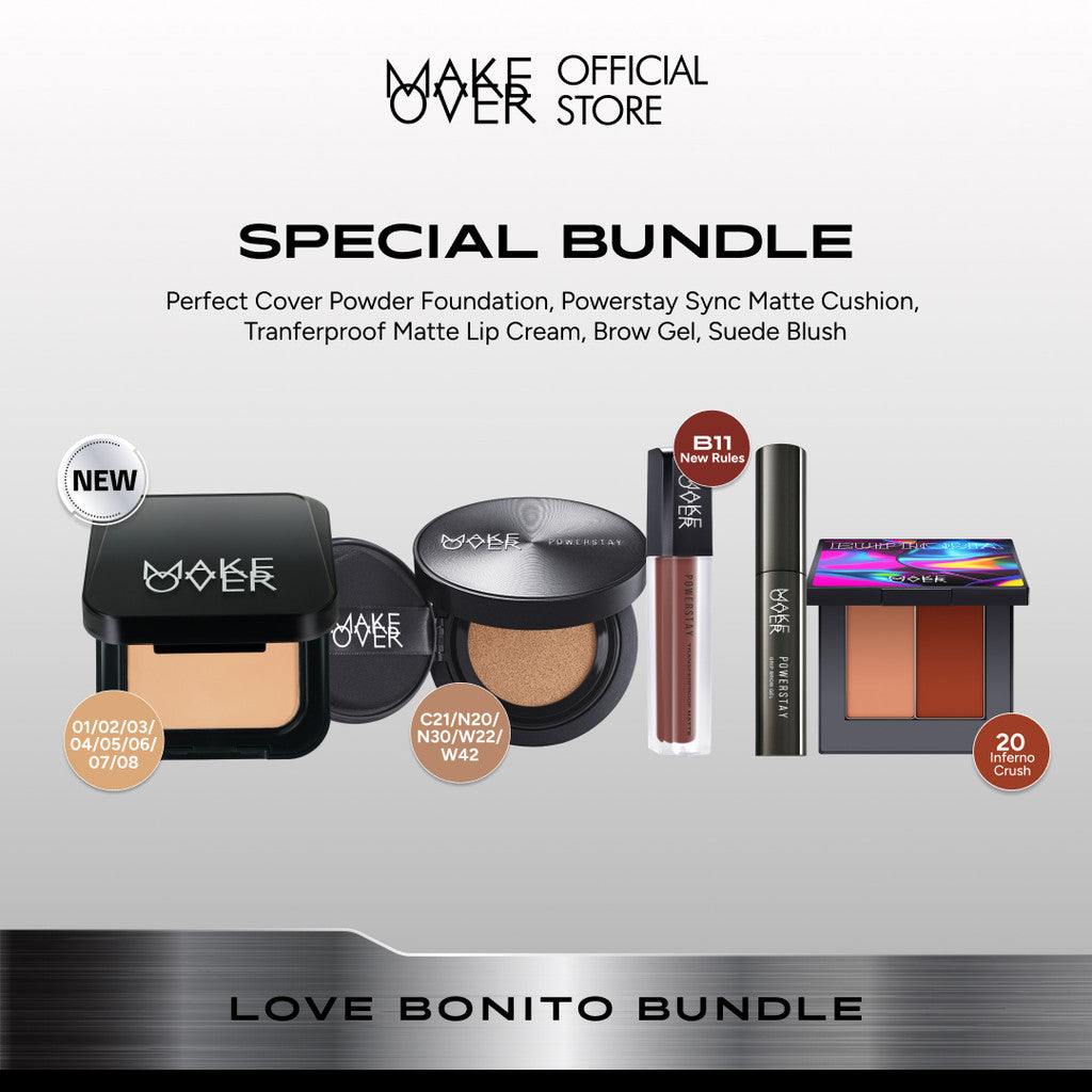[SPECIAL SUPER BRAND DAY | FREE NECKLACE] NEW! Perfect Cover Powder Foundation Full Size + Powerstay Sync Matte Cushion + Transferproof Matte Lip Cream + Amplify Fluid Glass + Suede Blush + Grip Brow Gel