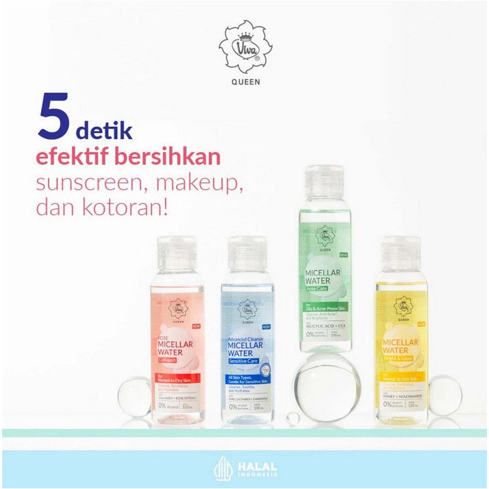 Viva Queen Micellar Water 100ml – Bright Glow / Acne Care / Sensitive Care / Rose Collagen – Gentle Makeup Remover