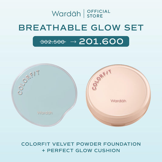 [COMPLEXION SET] WARDAH Colorfit Velvet Powder Foundation + Perfect Glow Cushion / 5D Blur Cloud Cushion - Bedak Padat Tahan 16 Jam Flawless for All Skin Type Medium-to-High Coverage Longlasting Oil Control Compact Powder TWC Foundation Matte - Makeup