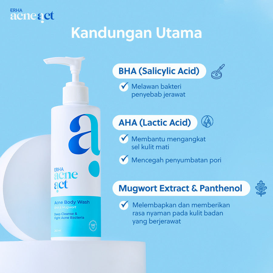 ERHA Acneact Body Wash BHA & Mugworth 240 ml - Sabun Badan Jerawat Punggung | BHA | Sulfur