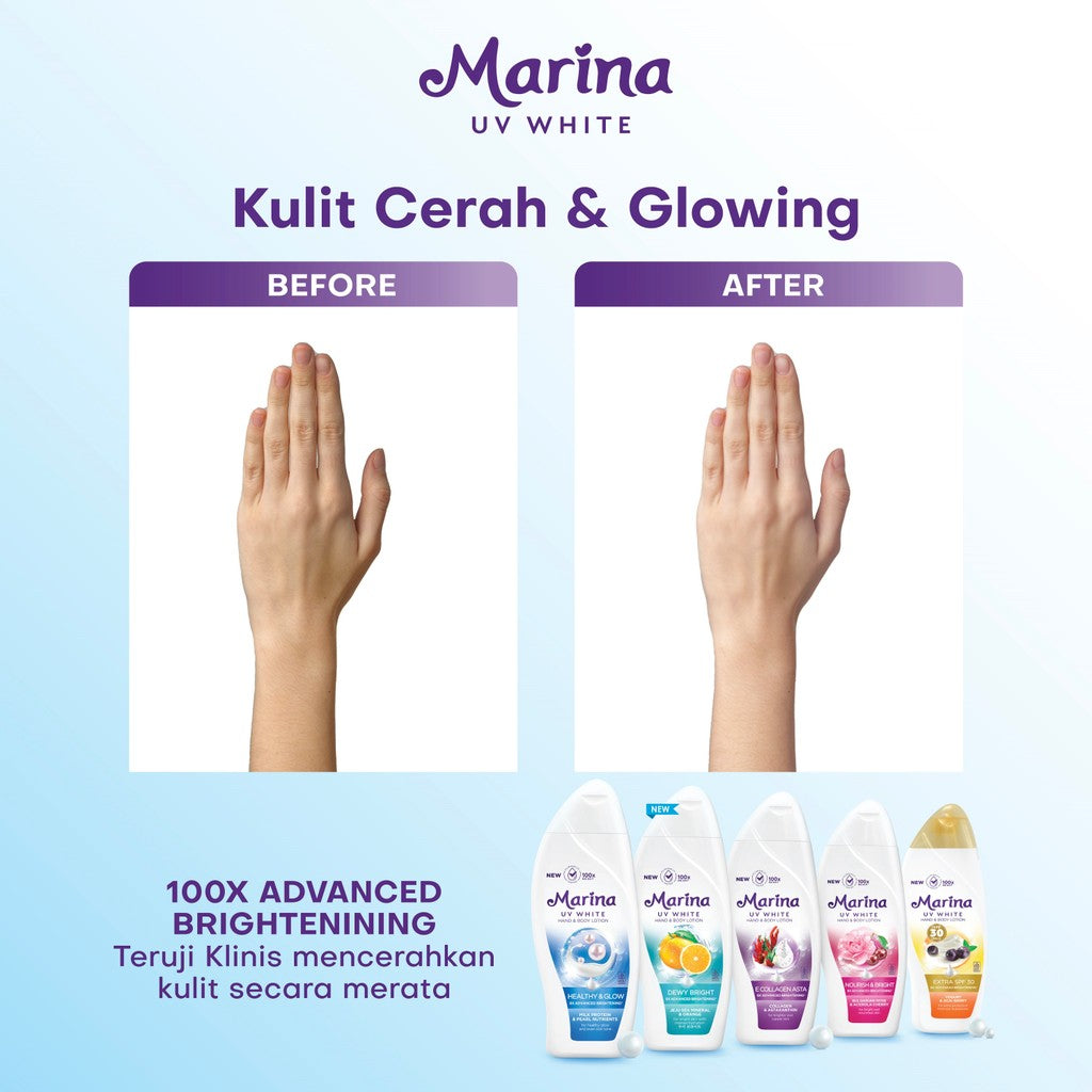 Marina Hand Body Lotion UV White - Healthy & Glow [185ml / 3pcs] - Exp : 05.2028