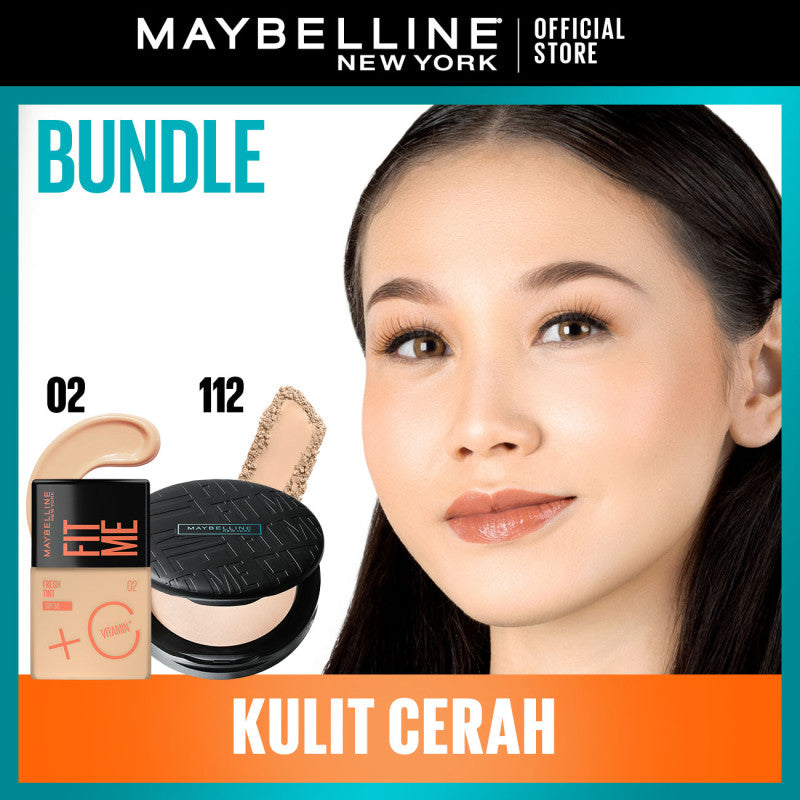 Maybelline Skin Tint Makeup Kit - FIT ME Fresh Tint + Powder | Skin Tint Foundation SPF 50 PA+++ Vitamin C Serum Face Makeup Natural Paket Makeup Bedak Sunscreen