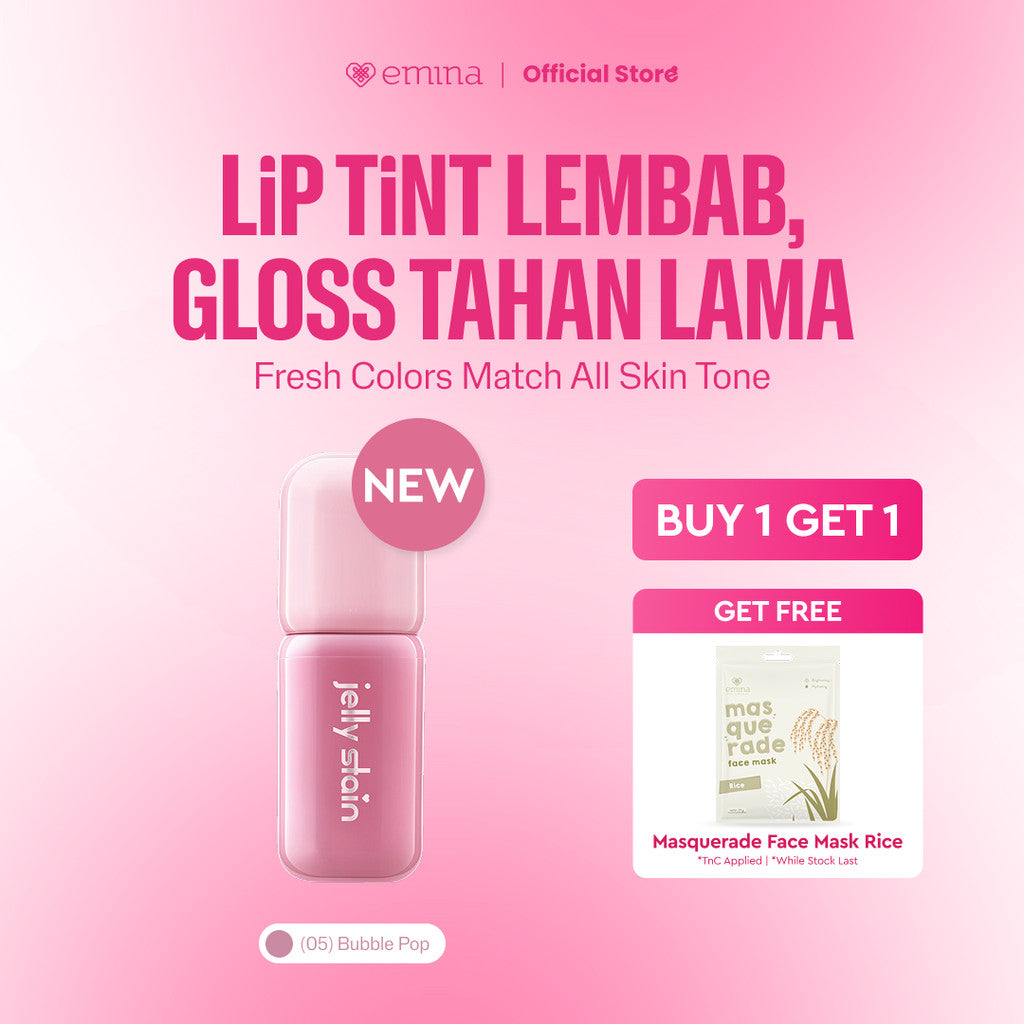[BUY 1 GET 1] Emina Jelly Stain FREE Sheetmask - Lip Tint Korea Glossy Ombre Tahan 12 Jam Ringan Longlasting Transferproof SPF 25 Vitamin E Makeup Lip Stain Lembab Lipgloss Lip Matte Lipstick Lip Care Anak Sekolah