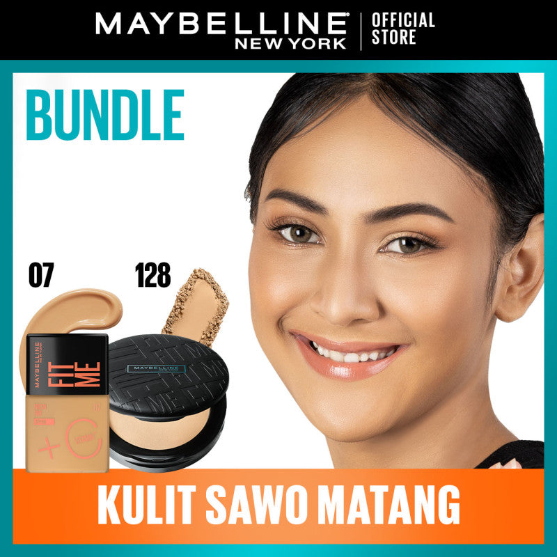 Maybelline Skin Tint Makeup Kit - FIT ME Fresh Tint + Powder | Skin Tint Foundation SPF 50 PA+++ Vitamin C Serum Face Makeup Natural Paket Makeup Bedak Sunscreen