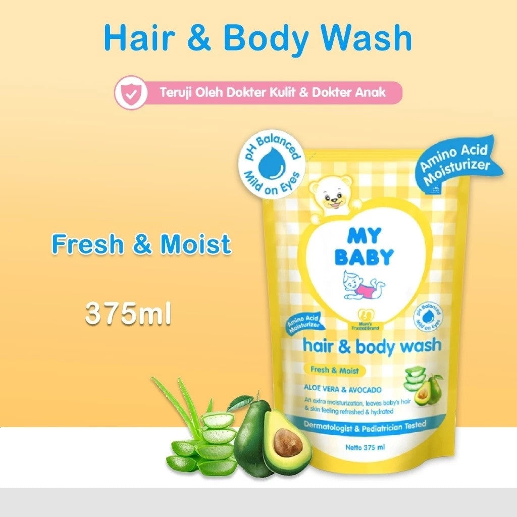 MY BABY Hair & Body Wash Pouch 375ml | Botol 200ml | Sabun Bayi & Shampoo 2in1